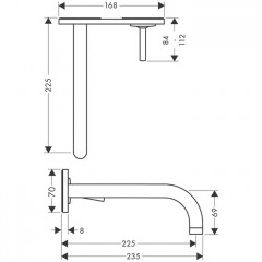 Axor Uno Встраиваемый смеситель для раковины, на 2 отв., с панелью, излив: 225мм, внешняя часть, цвет: хром