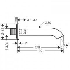 Axor Uno Излив для ванны, 178мм, настенный, цвет: хром