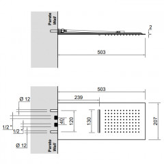 ANTONIO LUPI BILASTRA Верхний душ 207x503x2 мм., настенный, с каскадом, сатинированная нержавеющая сталь