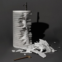 ANTONIO LUPI INTROVERSO Раковина напольная Ø450х850 мм., слив в пол, с самотёчным донным клапаном, сифоном и гибким шлангом, Marmo Carrara