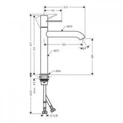 Axor Uno Смеситель для раковины 190, на 1 отв., излив 201мм, с незапираемым донным клапаном, цвет: шлифованный никель