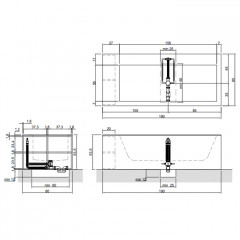 ANTONIO LUPI BIBLIO Ванна прямоугольная (4 стороны) 1900х800х535 мм., с нажимным донным клапаном, Corian, ванна белая, отделка Rovere naturale
