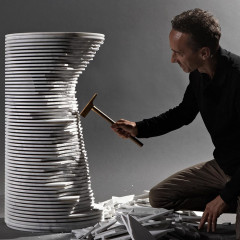 ANTONIO LUPI INTROVERSO Раковина напольная Ø450х850 мм., слив в пол, с самотёчным донным клапаном, сифоном и гибким шлангом, Marmo Carrara