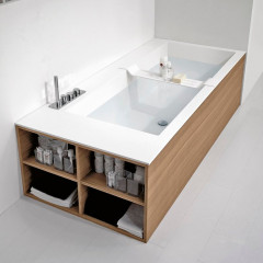 ANTONIO LUPI BIBLIO Ванна прямоугольная (4 стороны) 1900х800х535 мм., с нажимным донным клапаном, Corian, ванна белая, отделка Rovere naturale