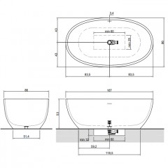 ANTONIO LUPI REFLEX Ванна отдельностоящая 1670х860х530 мм., с нажимным донным клапаном (хром), сифоном и гибким шлангом, Cristalmood, цвет Fume
