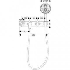 Axor Citterio, Смеситель для ванны,на 3 отверстия, с крестовыми рукоятками и панелью, внешняя часть, цвет: хром