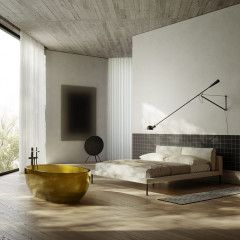 ANTONIO LUPI REFLEX Ванна отдельностоящая 1670х860х530 мм., с нажимным донным клапаном (хром), сифоном и гибким шлангом, Cristalmood, цвет Ocra