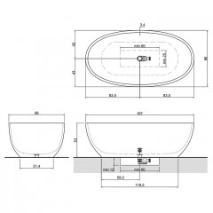ANTONIO LUPI REFLEX Ванна отдельностоящая 1670х860х530 мм., с нажимным донным клапаном (хром), сифоном и гибким шлангом, Cristalmood, цвет Ocra