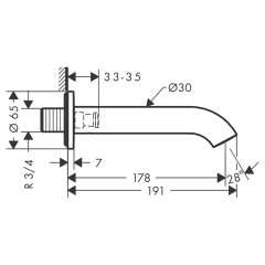 Axor Uno Излив для ванны, 178мм, настенный, цвет: шлифованный никель