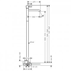 Axor Uno Смеситель для раковины напольный, на 1 отв., излив 266мм, с незапираемым донным клапаном, внешняя часть, цвет: шлифованный никель