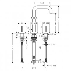 Axor Citterio Смеситель для раковины на 3 отверстия, ручки крестиком, цвет: хром