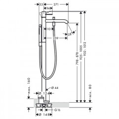 Axor Uno Смеситель для ванны, однорычажный, с ручным душем, напольный, внешняя часть, цвет: хром