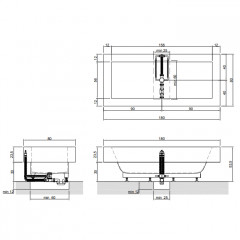 Antonio Lupi Biblio Ванна полувстраиваемая 180х80х53.5 см, с регулируемыми ножками и нажимным донным клапаном (хром), мат-л: Corian, цвет: белый