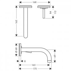 Axor Uno Встраиваемый смеситель для раковины, на 2 отв., с розет., излив: 165мм, с доным клапаном, внешняя часть, цвет: шлифованный никель
