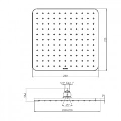 Bossini Cosmo Лейка верхнего душа 280*280 мм с настенным кронштейном 350 мм, хром