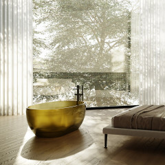 ANTONIO LUPI REFLEX Ванна отдельностоящая 1670х860х530 мм., с нажимным донным клапаном (хром), сифоном и гибким шлангом, Cristalmood, цвет Ocra