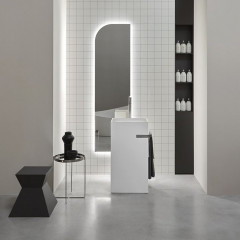 Antonio Lupi Fusto Раковина напольная 45х35х85 см, без отв, без перелива, с д/клапаном (хром), сифоном, слив в пол, мат-л:  Flumood, цвет: белый