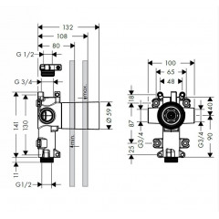 Axor ShowerCollection Скрытая часть для запорного/ переключающего вентиля Trio 12x12