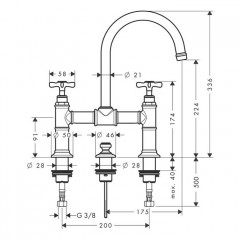 Axor Montreux Смеситель для раковины, на 3 отв., излив 175мм, с донным клапаном, цвет: полированное золото