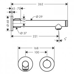 Axor Uno Встраиваемый смеситель для раковины, на 1 отв., излив 220мм, электронный, питание от сети, внешняя часть, цвет: хром