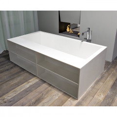 ANTONIO LUPI BIBLIO Ванна отдельностоящая 1800х1000х535 мм, с открытыми нишами, с регулируемыми ножками и нажимным донным клапаном, Corian, цвет белый