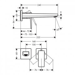 Hansgrohe Metropol Встраиваемый смеситель для раковины, излив 225мм, внешняя часть, цвет: золото
