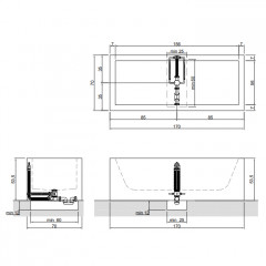 ANTONIO LUPI BIBLIO Ванна пристенная (2стороны) 170х70х53.5 см, с сифоном и ,ножками и донным клапаном (хром), мат-л: Corian, цвет: белый