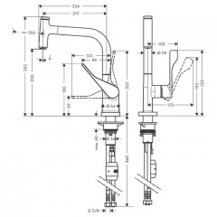 Axor Citterio Смеситель для кухни, однорычажный, на 1 отв, с выдвижным душем, излив: 219мм, цвет: под сталь