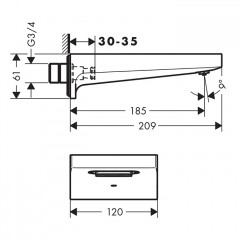 Hansgrohe Metropol Излив на ванну 185мм, настенный, цвет: шлифованный черный хром