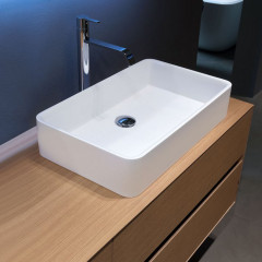 Antonio Lupi Servoretto Раковина накладная 50х38см, без отв под смес, без перелива, с д/клапаном (хром), мат-л: Flumood, цвет: белый