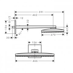 Axor ShowerSolutions Верхний душ 460 х 270мм, 1jet, с настенным держателем 460мм (квадратная розетка), цвет: хром