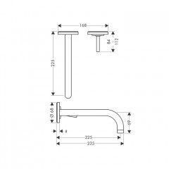 Axor Uno Встраиваемый смеситель для раковины, на 2 отв., с розетками, излив 225мм (внешняя часть), цвет: шлифованный никель