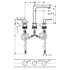 Hansgrohe Metropol Смеситель для раковины 160, на 3 отв, с донным клапаном, излив 152мм, цвет: золото