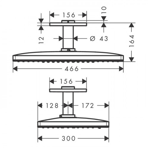 Axor ShowerSolutions Верхний душ 460 х 300мм, 2jet, с потолочным держателем 100мм, цвет: хром