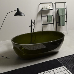 ANTONIO LUPI REFLEX Ванна отдельностоящая 1670х860х530 мм., с нажимным донным клапаном (хром), сифоном и гибким шлангом, Cristalmood, цвет Bottiglia