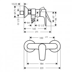 Hansgrohe Talis E Смеситель для душа, настенный, цвет: золото