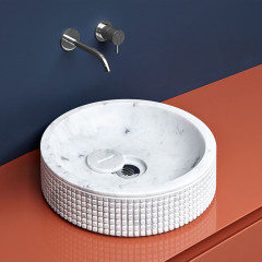 Antonio Lupi Pixel Раковина накладная 45xh11 см, без отв под смес, без перелива, с д/клапаном (хром), мат-л: нат.камень, цвет:  Marmo Carrara