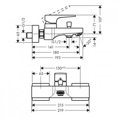 Hansgrohe Metropol Смеситель для ванны настенный, излив 180мм, цвет: белый матовый