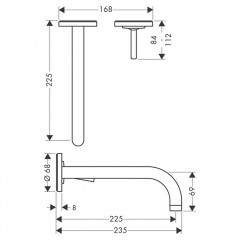 Axor Uno Встраиваемый смеситель для раковины, на 2 отв., с розеткой, излив: 225мм, внешняя часть, цвет: хром
