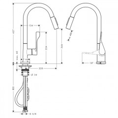 Axor Citterio Смеситель для кухни, однорычажный, на 1 отв, с выдвижным душем, излив: 220мм, цвет: под сталь