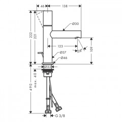 Axor Uno Смеситель для раковины 110, на 1 отв., излив 123мм, с донным клапаном, цвет: шлифованный никель