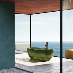 ANTONIO LUPI REFLEX Ванна отдельностоящая 1670х860х530 мм., с нажимным донным клапаном (хром), сифоном и гибким шлангом, Cristalmood, цвет Bottiglia