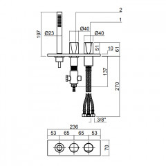 ANTONIO LUPI INDIGO Смеситель на борт ванны на 3 отверстия, без излива, с ручным душем, цвет хром глянцевый