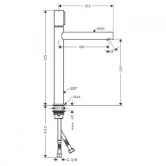 Axor Uno Смеситель для раковины 260, на 1 отв., излив 198мм, с незапираемым донным клапаном, цвет: хром