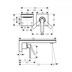 Axor MyEdition Смеситель для раковины, настенный, на 2 отв, излив 245мм., внешняя часть, цвет: хром/зеркальное стекло