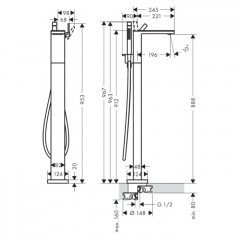 Axor MyEdition Смеситель для ванны, напольный, на 1 отв., излив 245мм., внешняя часть, цвет: хром/черное стекло