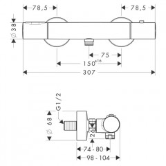 AxorR Citterio M, Термостат для душа, ВМ, цвет: хром