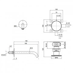 Antonio Lupi Ayati Излив для раковины, настенный, длина: 198 мм, (внешн часть), цвет: нержавейка сатинированная (со склад продаем со смесит MAYDAY B)