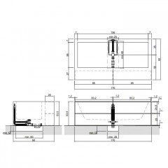 ANTONIO LUPI BIBLIO Ванна отдельностоящая 1700х900х535 мм., с открытыми нишами, с регулируемыми ножками и нажимным донным клапаном, Corian, цвет белый