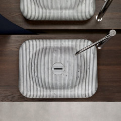 Antonio Lupi Gessati Раковина накладная, прямоугольная, 45х60см, без отв, без перелива, с д/клапаном (хром), мат-л: нат.камень, цвет: Marmo Carrara